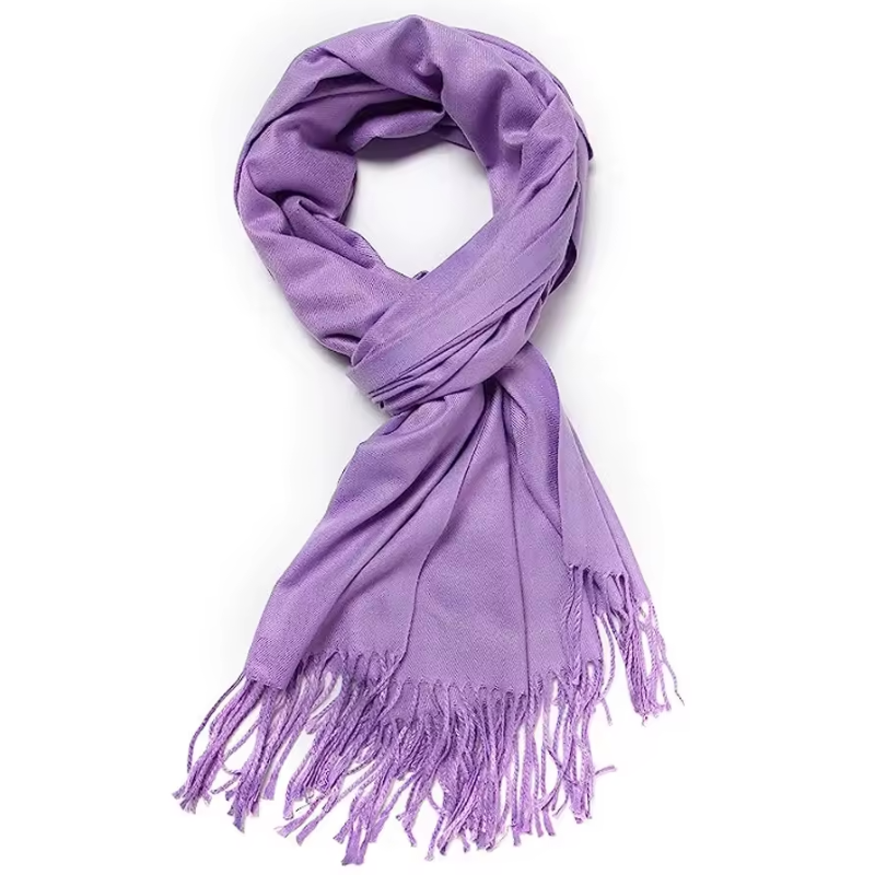 Purple scarf with fringes on a white background