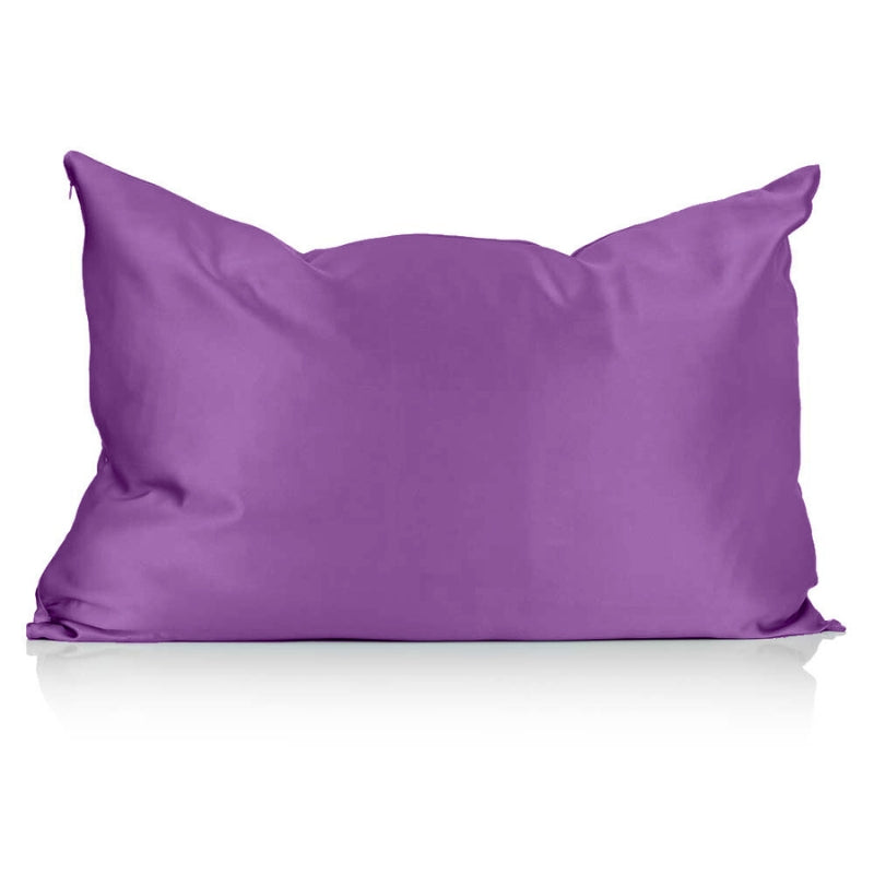 Purple silk pillowcase on white background