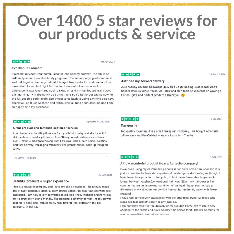 1400 5 star reviews for our silk pillowcases
