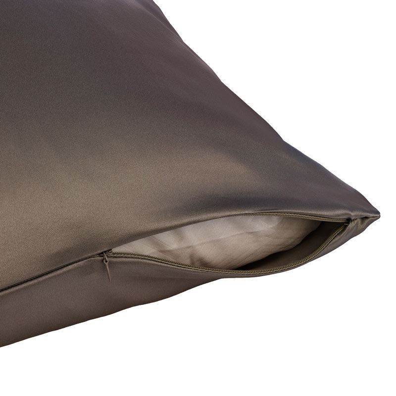 Dark grey silk pillowcase with zip