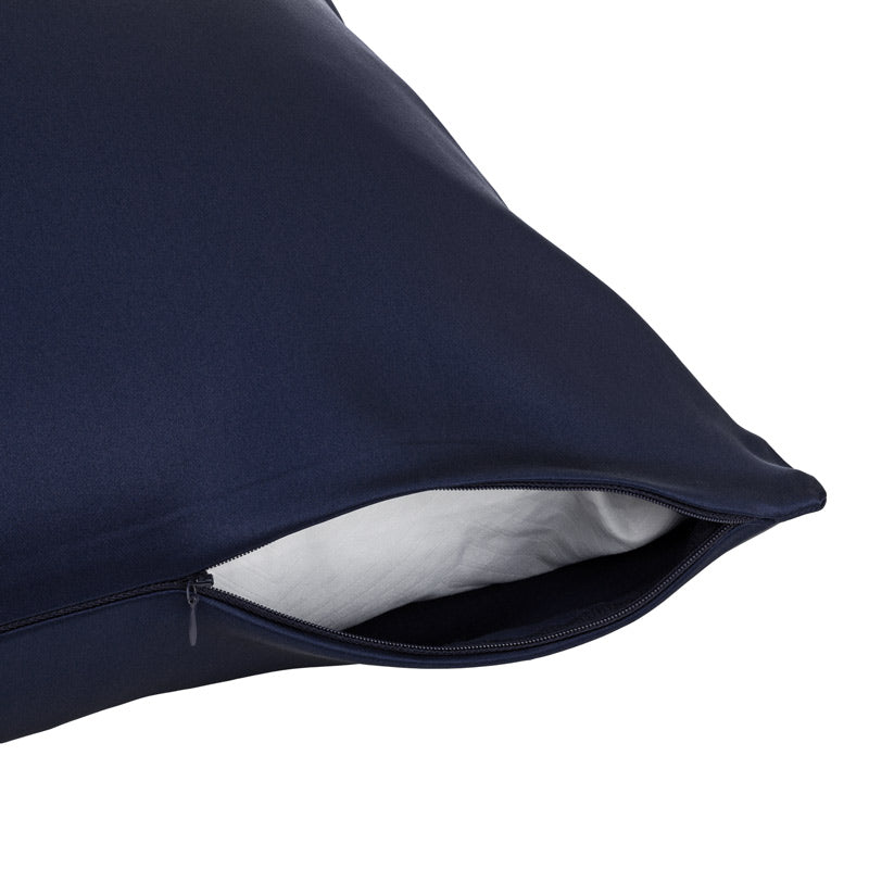 Midnight blue silk pillowcase with zip
