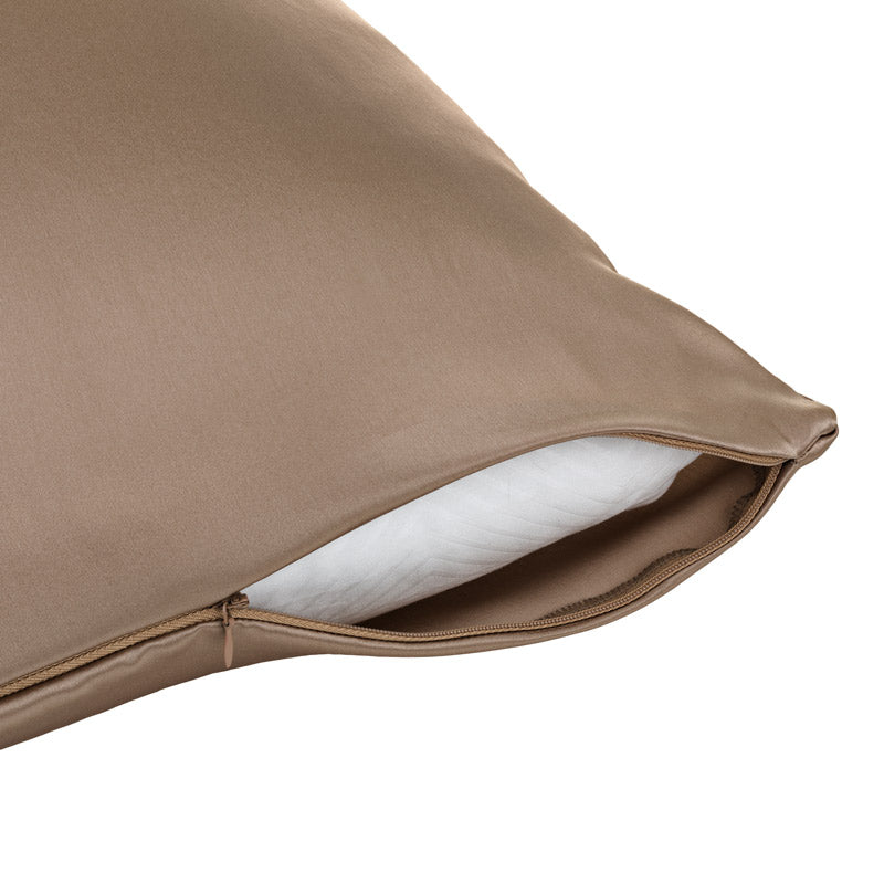 Taupe silk pillowcase with zip