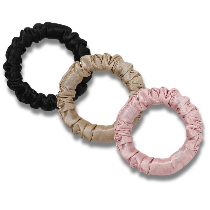 black,champagne and pink silk scrunchies