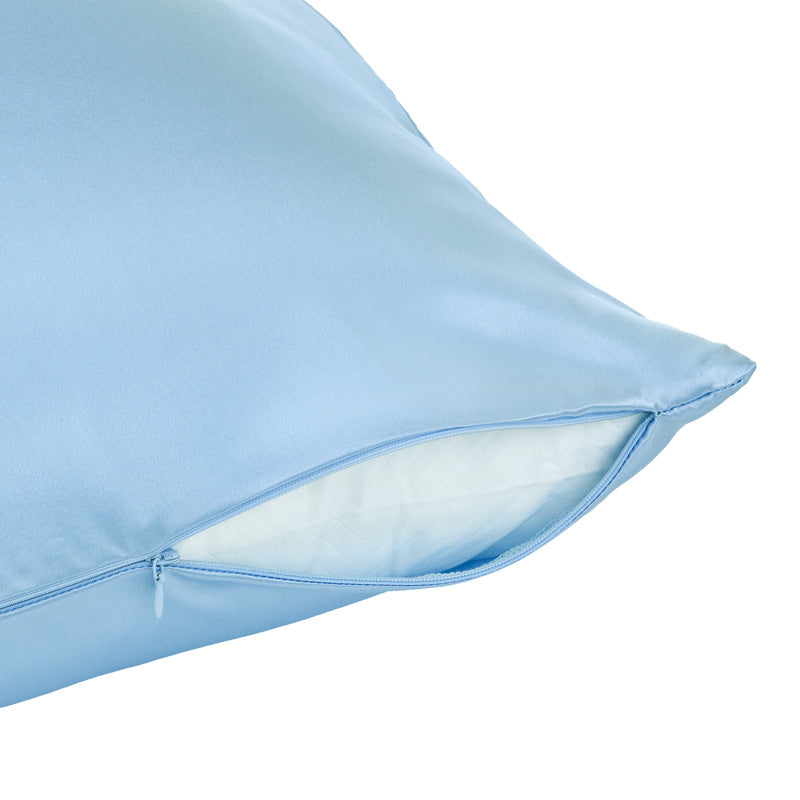 sky blue silk pillowcase with zip